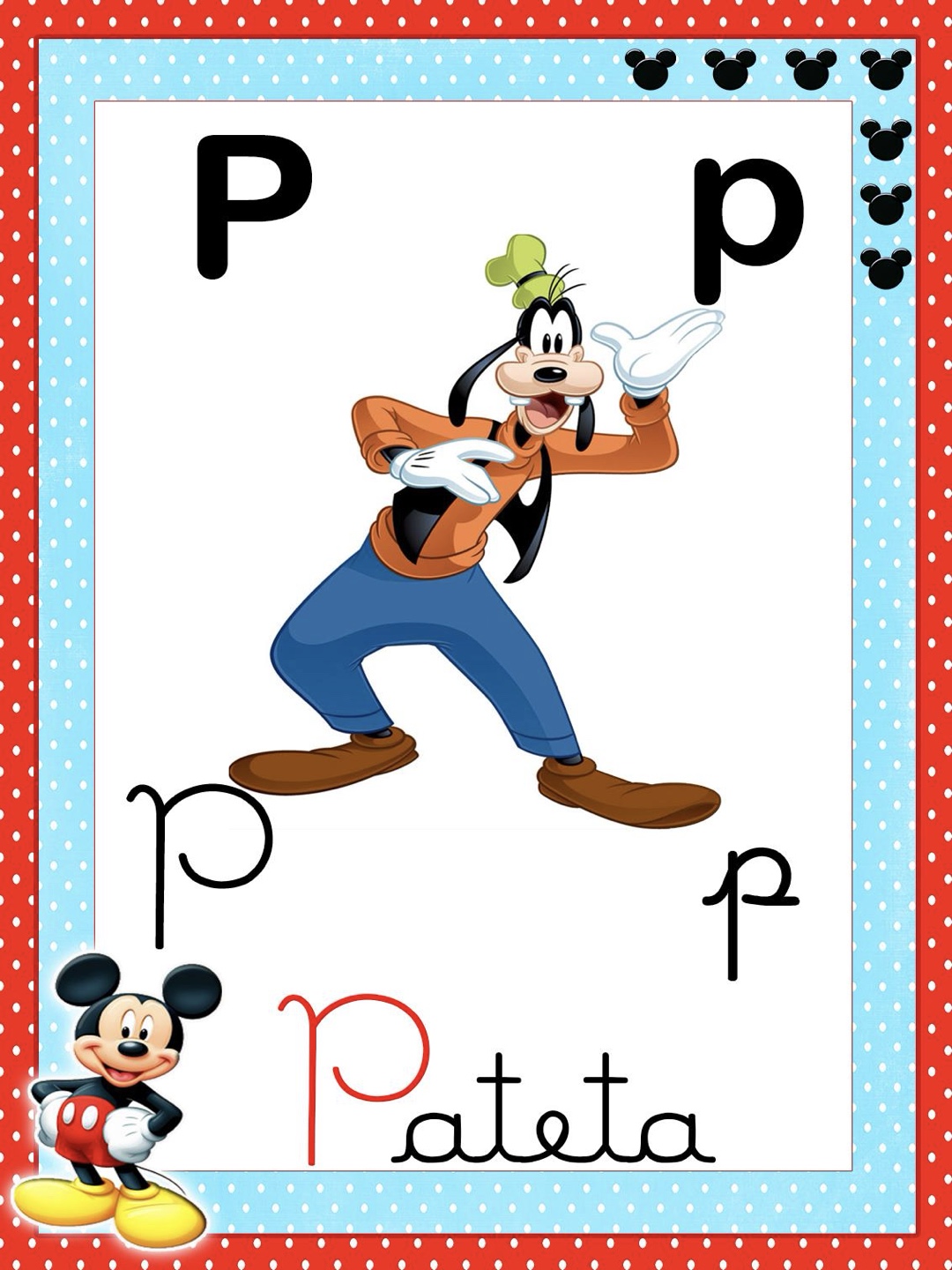 Letra 16 - Alfabeto 4 Letras Ilustrado Mickey e Minnie para Imprimir para imprimir