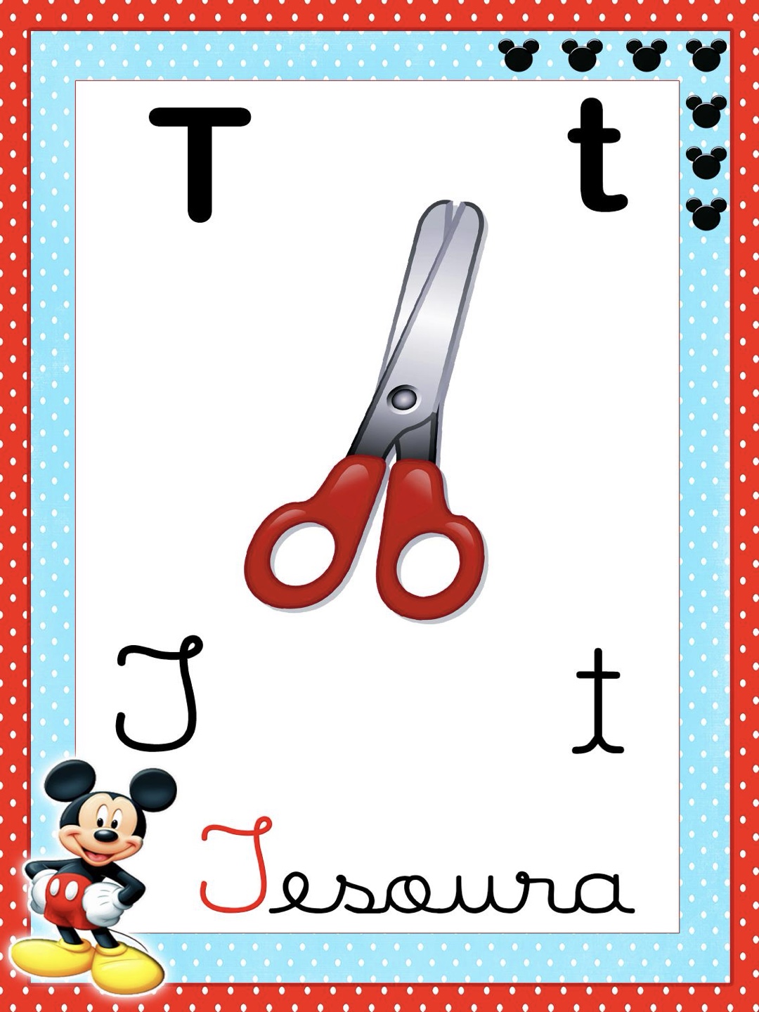 Letra 20 - Alfabeto 4 Letras Ilustrado Mickey e Minnie para Imprimir para imprimir