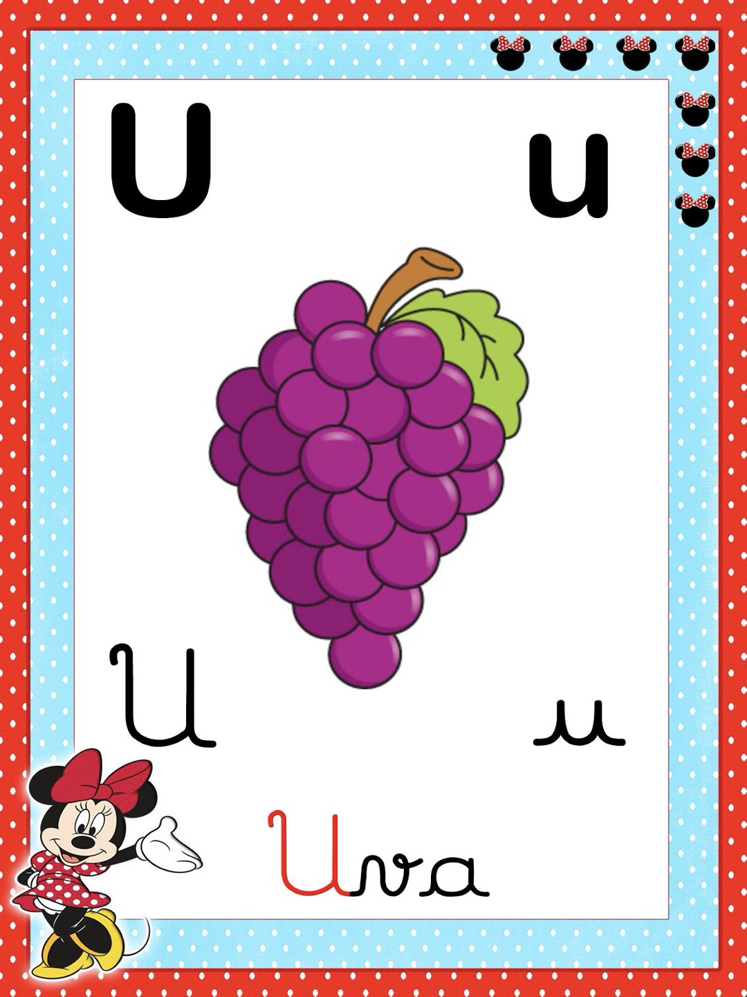 Letra 21 - Alfabeto 4 Letras Ilustrado Mickey e Minnie para Imprimir para imprimir