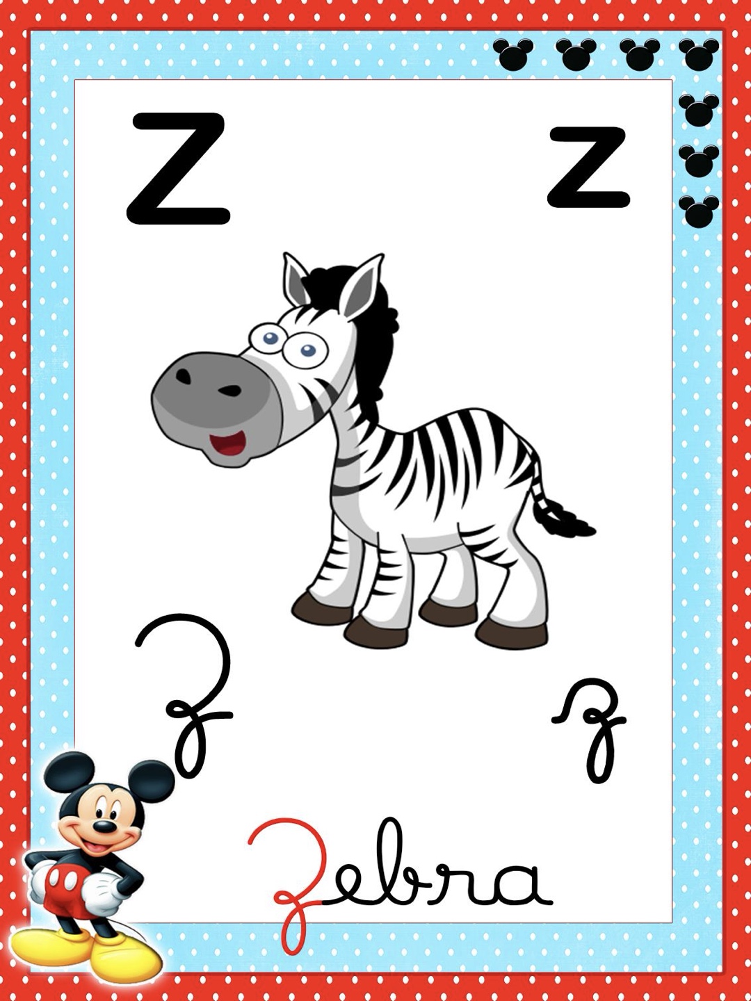 Letra 26 - Alfabeto 4 Letras Ilustrado Mickey e Minnie para Imprimir para imprimir