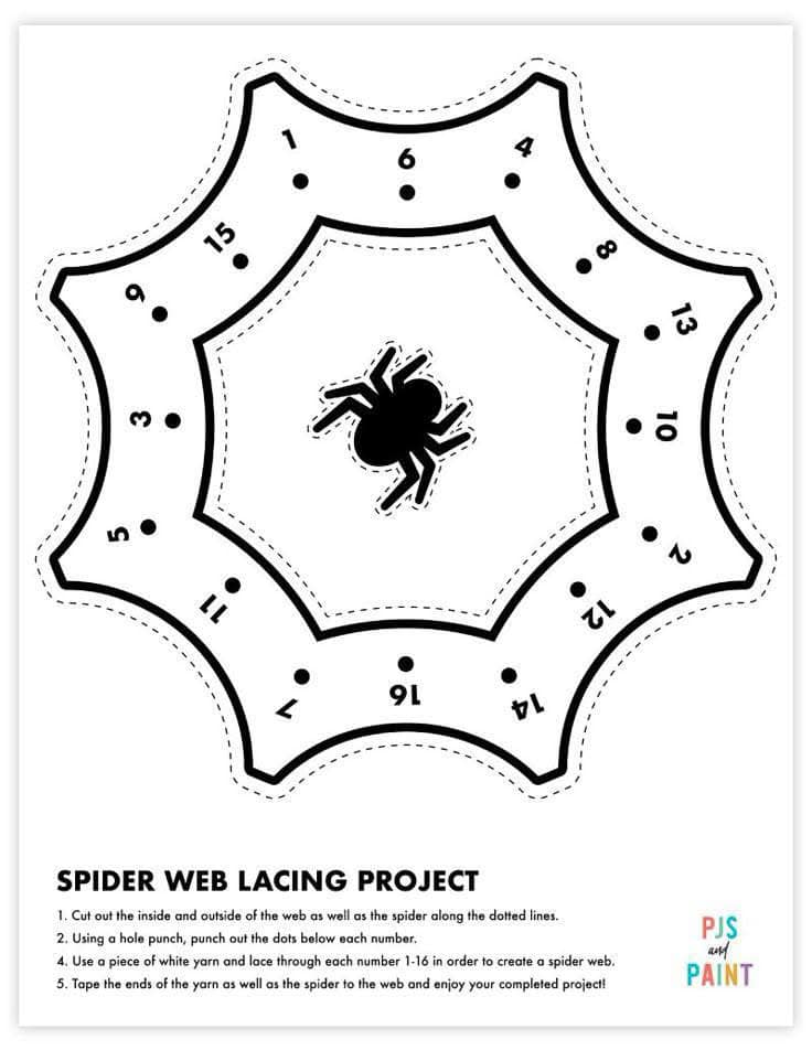 Molde 2 - Atividade de alinhavo de teia de aranha com números para imprimir para imprimir e recortar