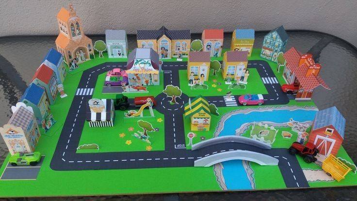 Atividade maquete cidade para imprimir e montar - Capa e visão geral da maquete montada