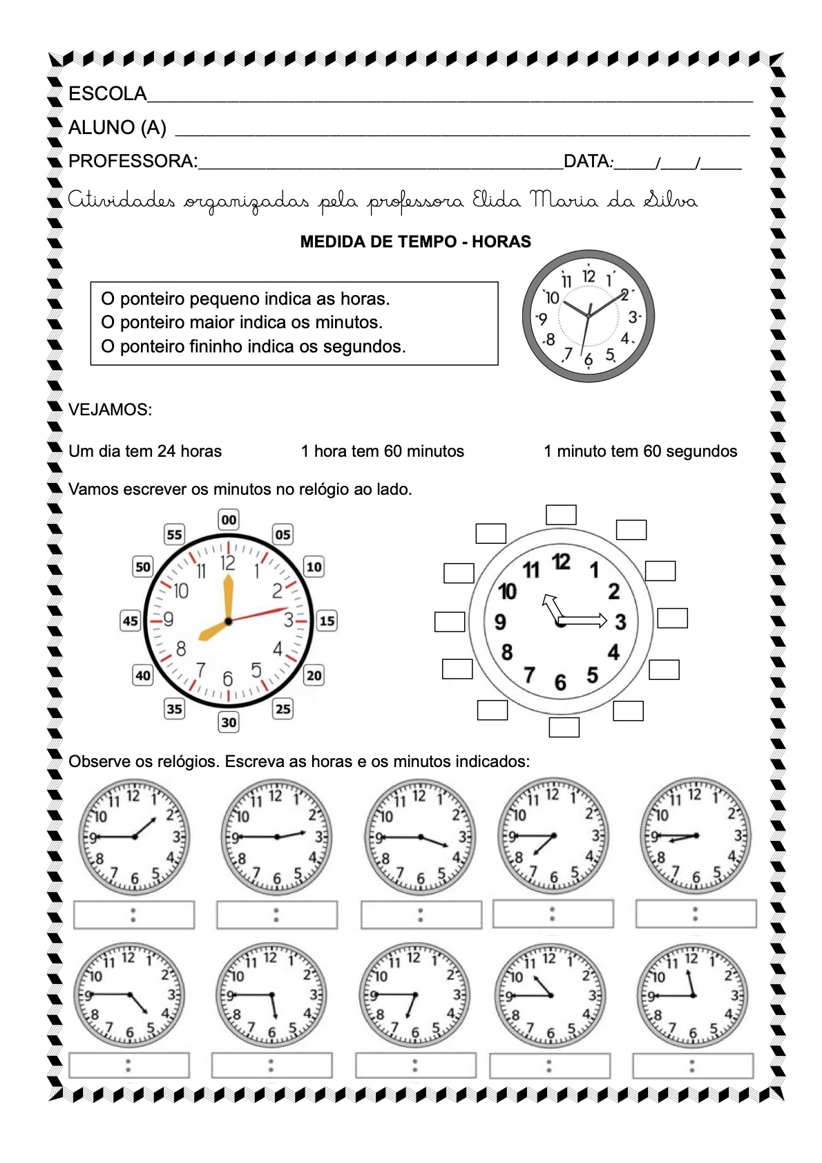 Atividade 2 - Atividades Aprendendo as Horas e Medidas de Tempo para Imprimir para imprimir