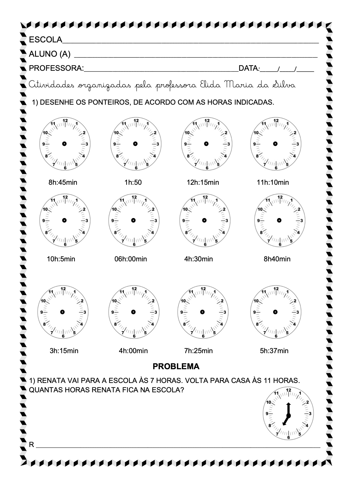 Atividade 3 - Atividades Aprendendo as Horas e Medidas de Tempo para Imprimir para imprimir