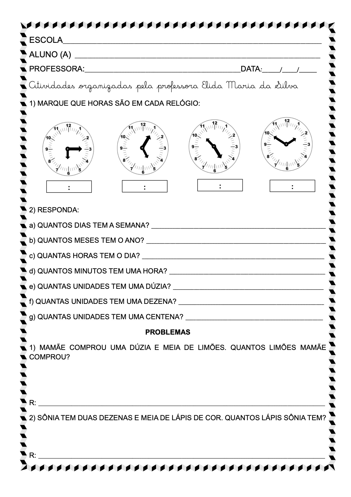 Atividade 4 - Atividades Aprendendo as Horas e Medidas de Tempo para Imprimir para imprimir