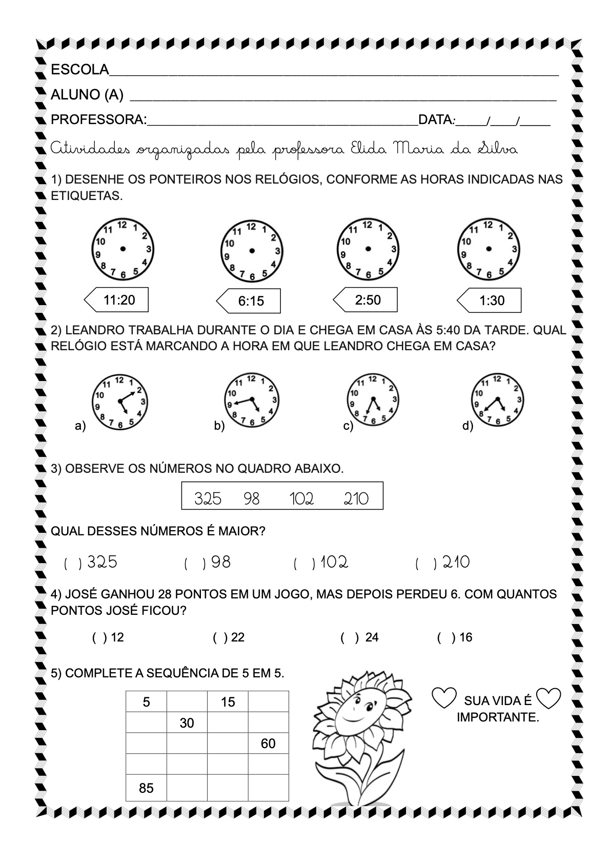 Atividade 5 - Atividades Aprendendo as Horas e Medidas de Tempo para Imprimir para imprimir
