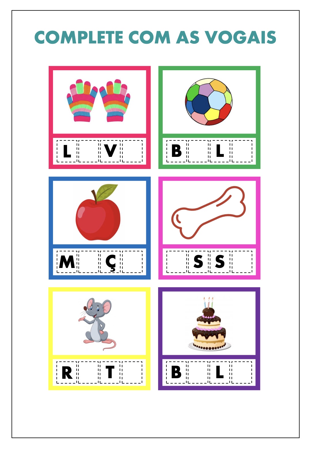 Atividade 1 - Atividades de Complete com as Vogais para Educação Infantil para Imprimir para imprimir