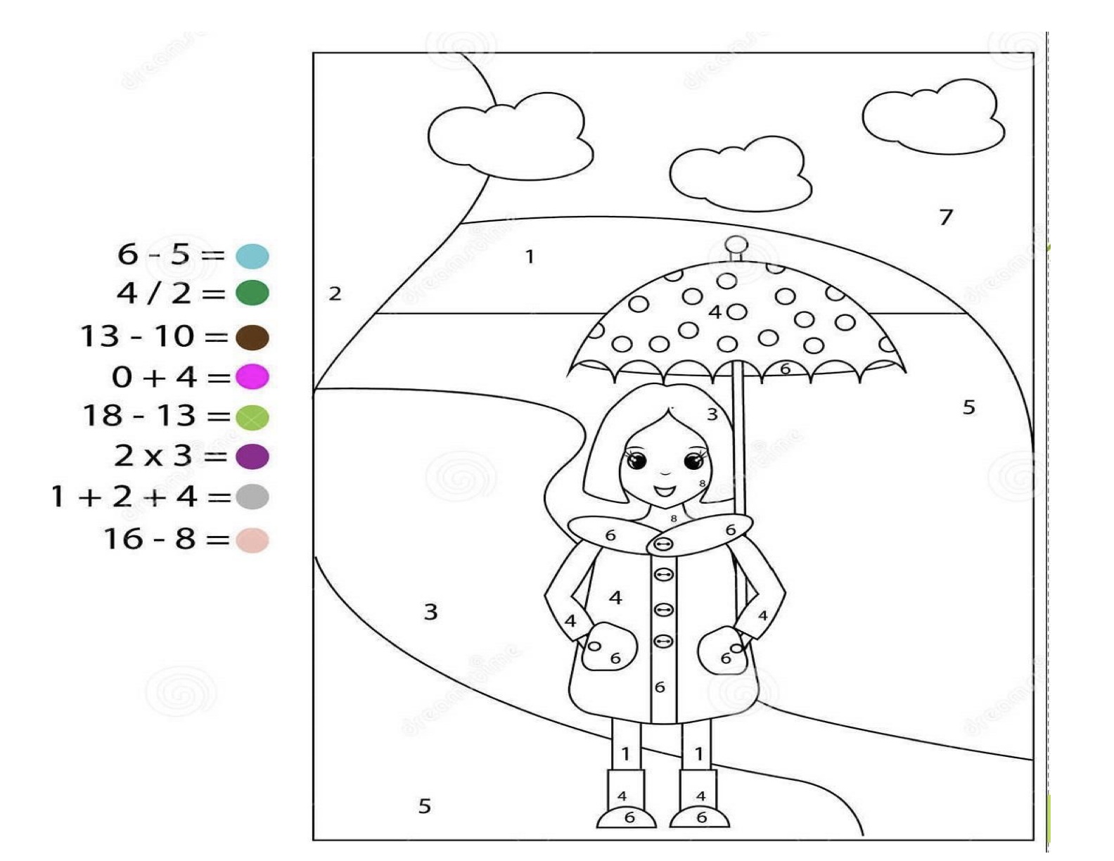 Folha de Atividade 40 - Atividades lúdicas de matemática: 4 operações resolva e pinte para imprimir para imprimir