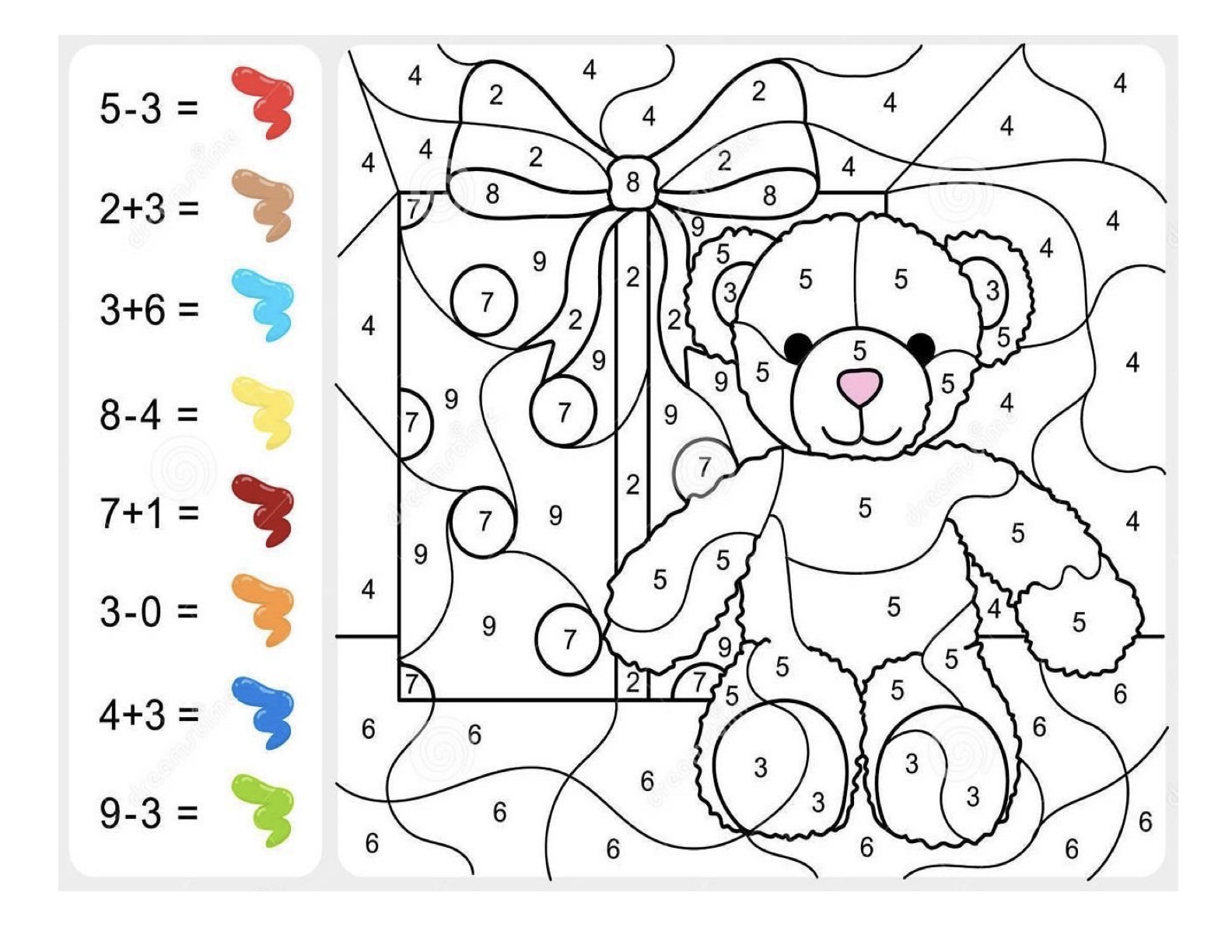 Folha de Atividade 42 - Atividades lúdicas de matemática: 4 operações resolva e pinte para imprimir para imprimir