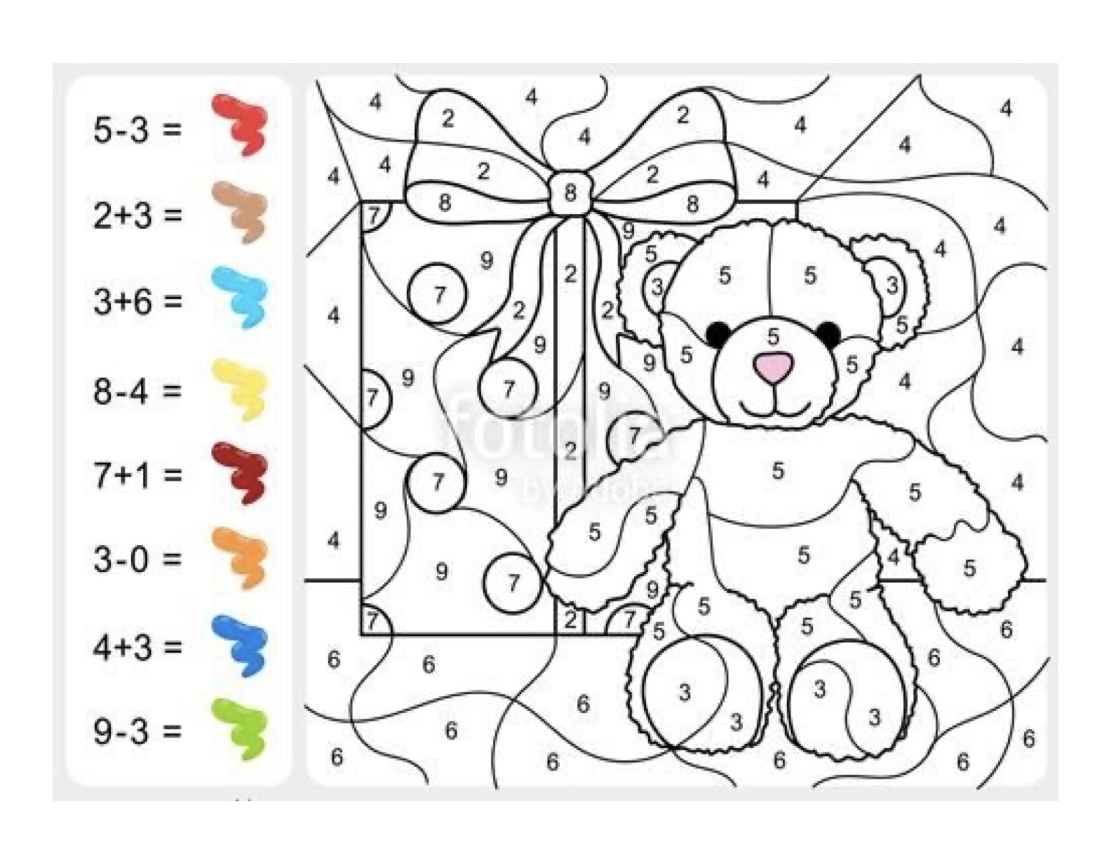 Folha de Atividade 49 - Atividades lúdicas de matemática: 4 operações resolva e pinte para imprimir para imprimir