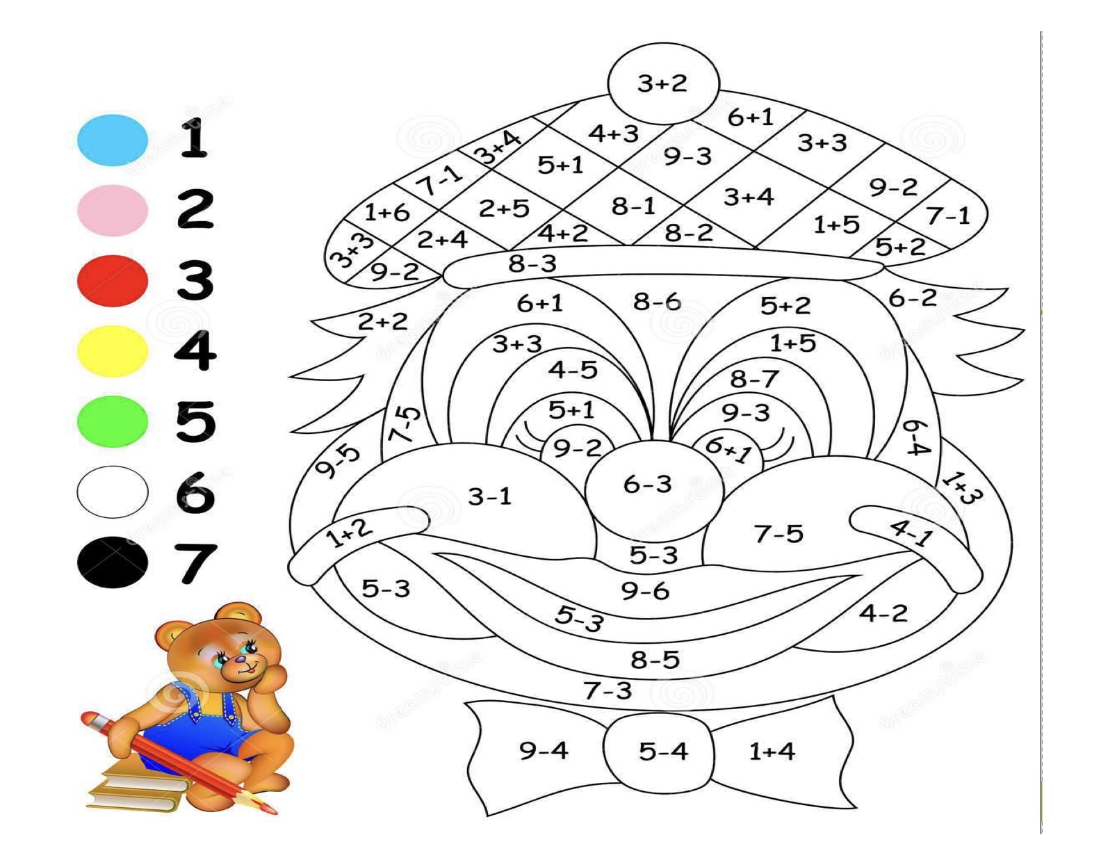 Folha de Atividade 58 - Atividades lúdicas de matemática: 4 operações resolva e pinte para imprimir para imprimir