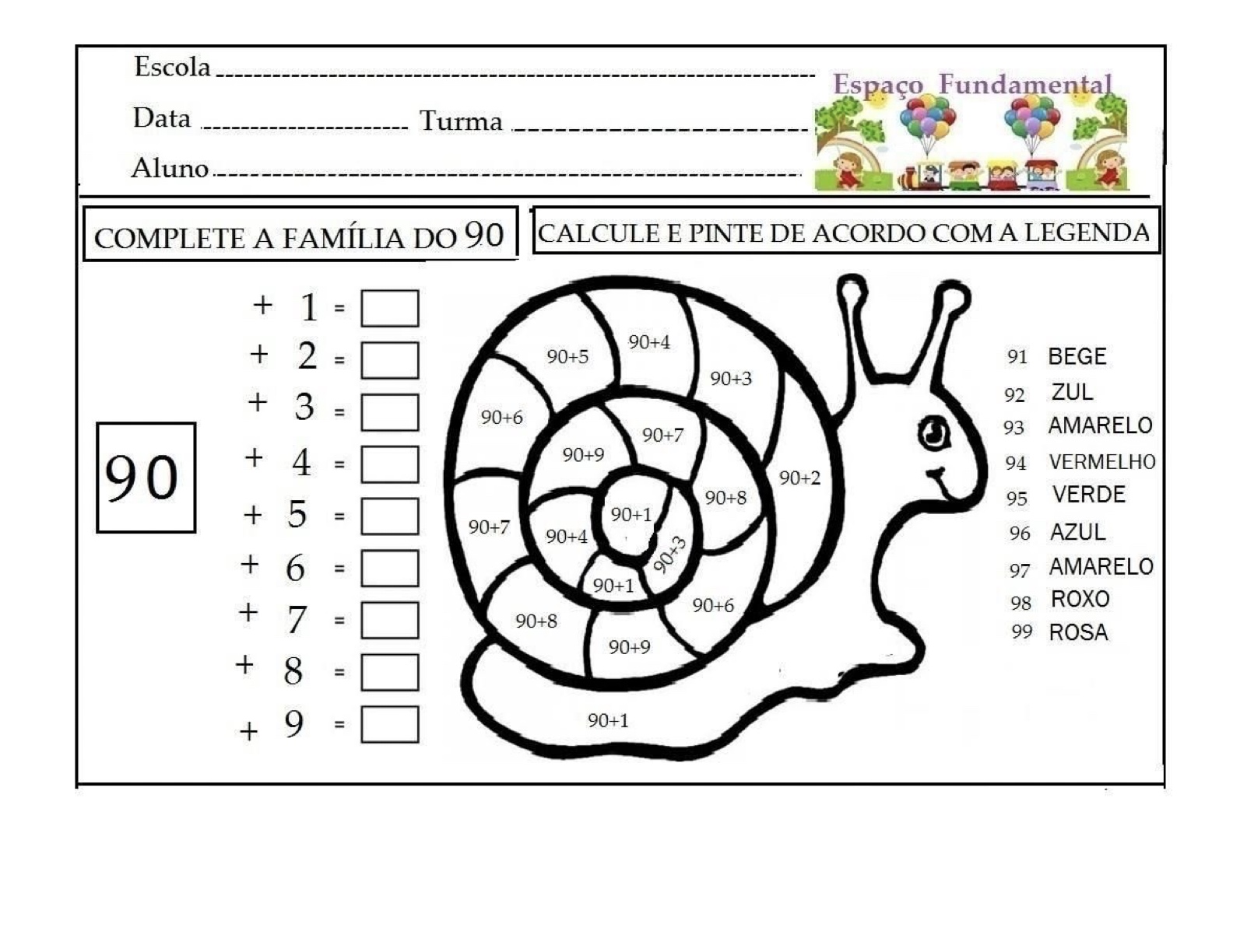 Folha de Atividade 71 - Atividades lúdicas de matemática: 4 operações resolva e pinte para imprimir para imprimir