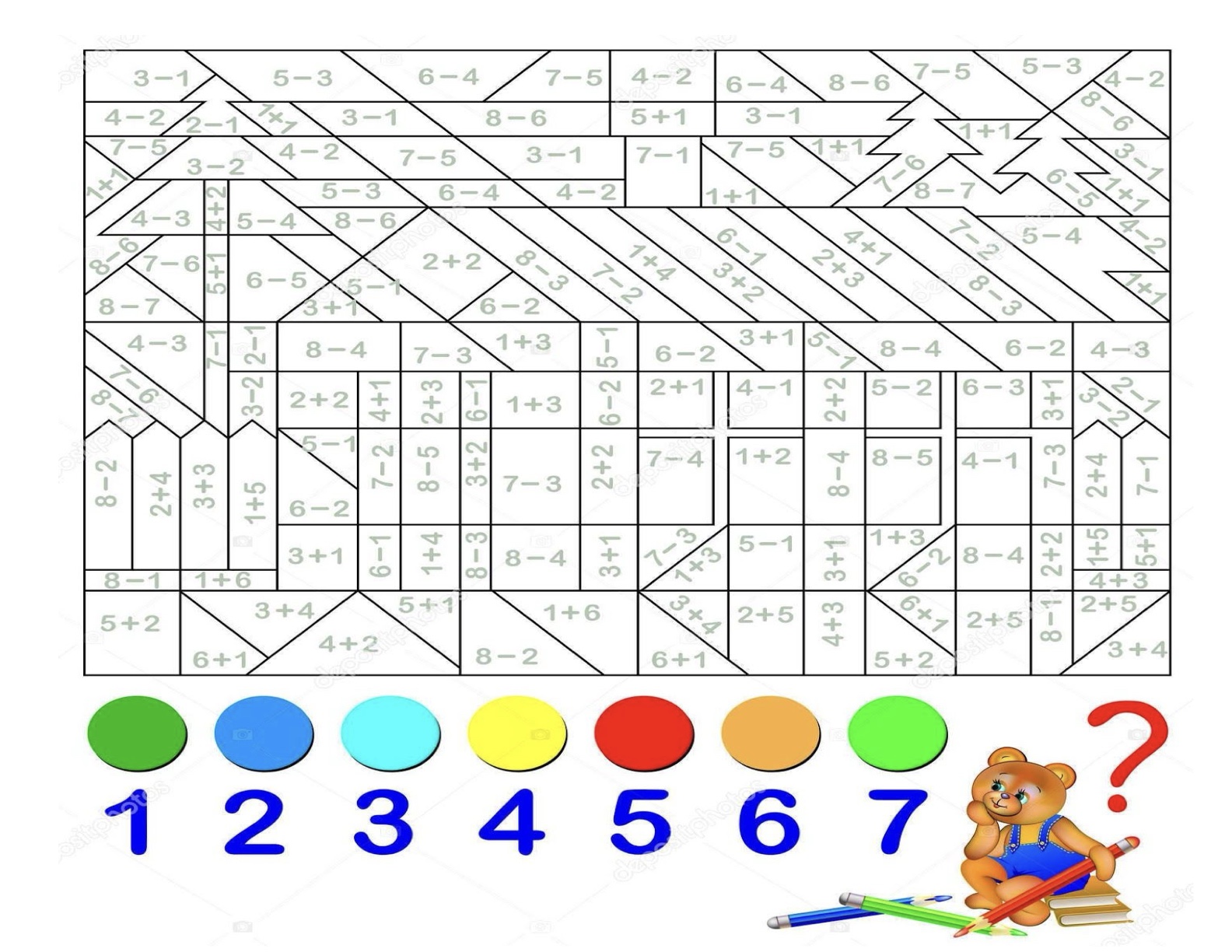 Folha de Atividade 96 - Atividades lúdicas de matemática: 4 operações resolva e pinte para imprimir para imprimir