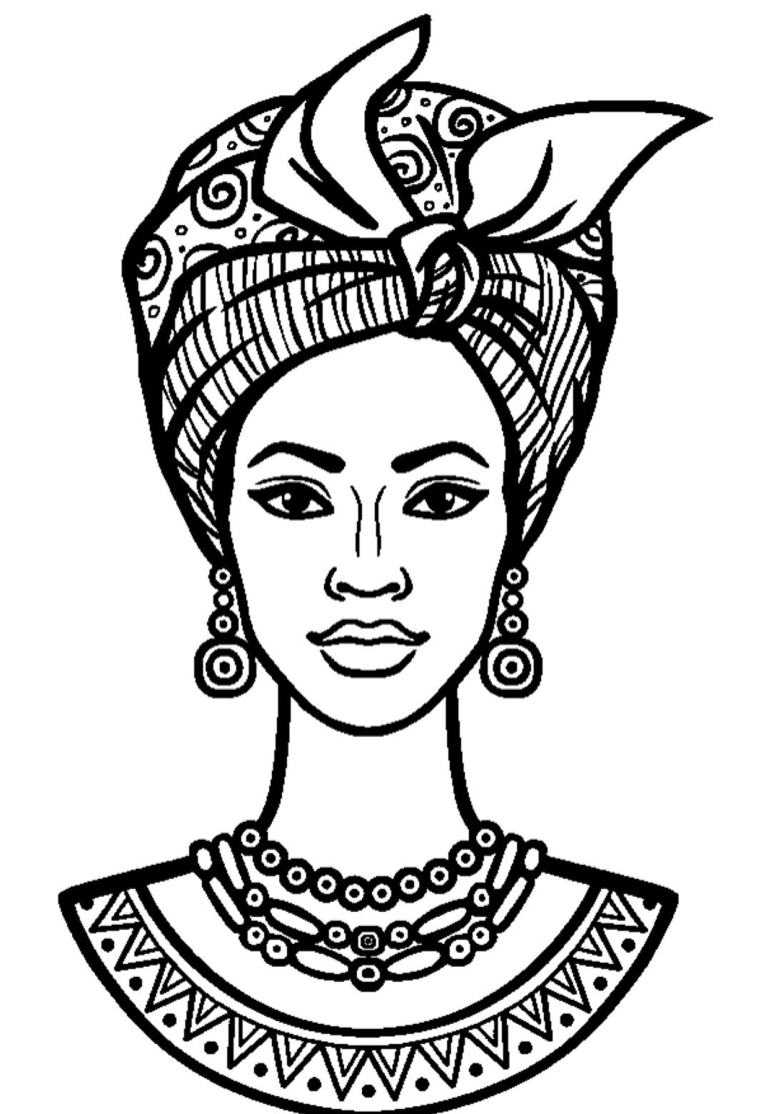Desenho Afro 1 - Desenhos de mulheres negras com turbantes para colorir e imprimir para imprimir