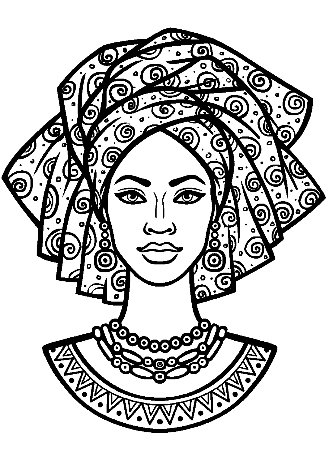 Desenho Afro 2 - Desenhos de mulheres negras com turbantes para colorir e imprimir para imprimir