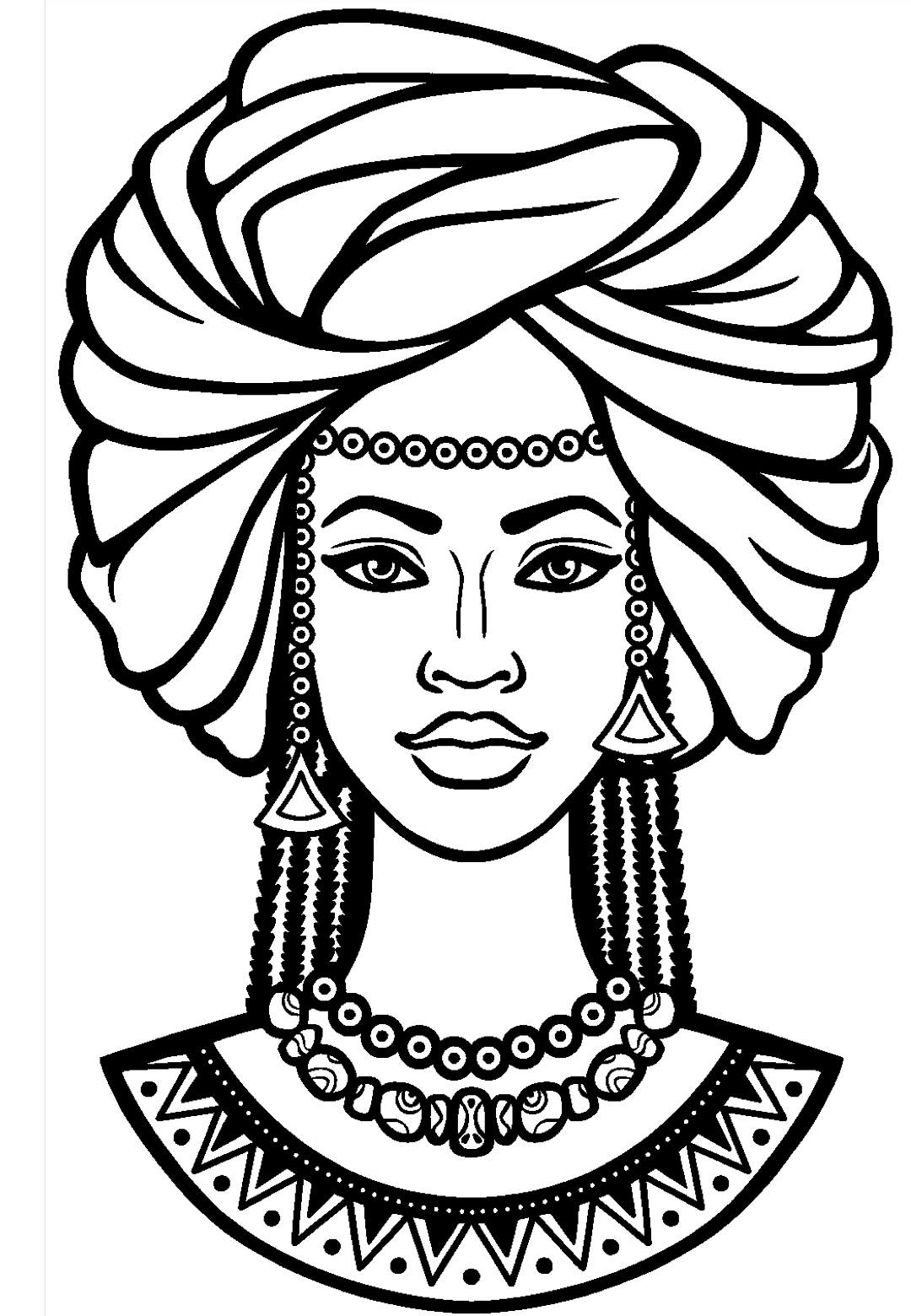 Desenho Afro 3 - Desenhos de mulheres negras com turbantes para colorir e imprimir para imprimir
