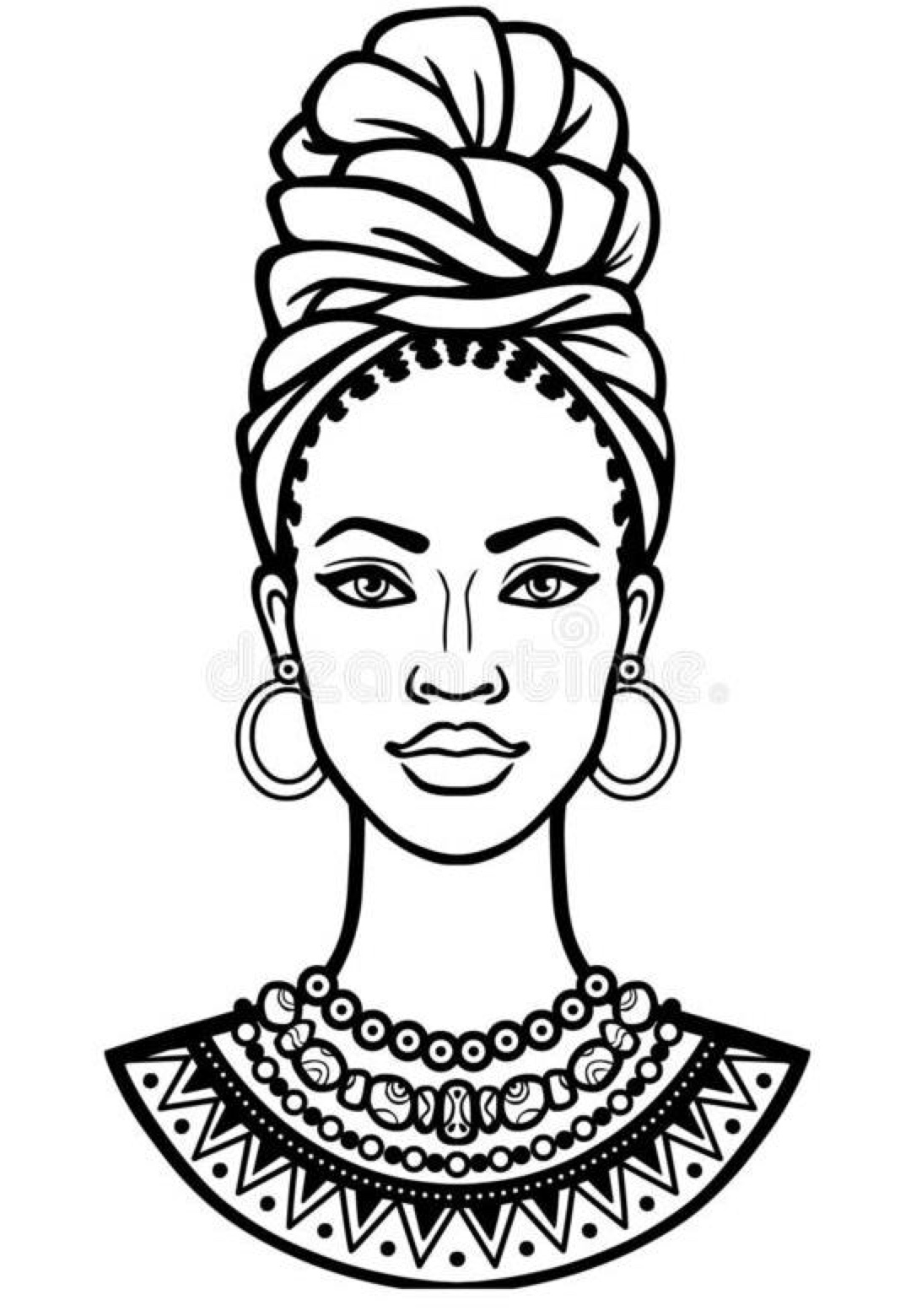 Desenho Afro 4 - Desenhos de mulheres negras com turbantes para colorir e imprimir para imprimir