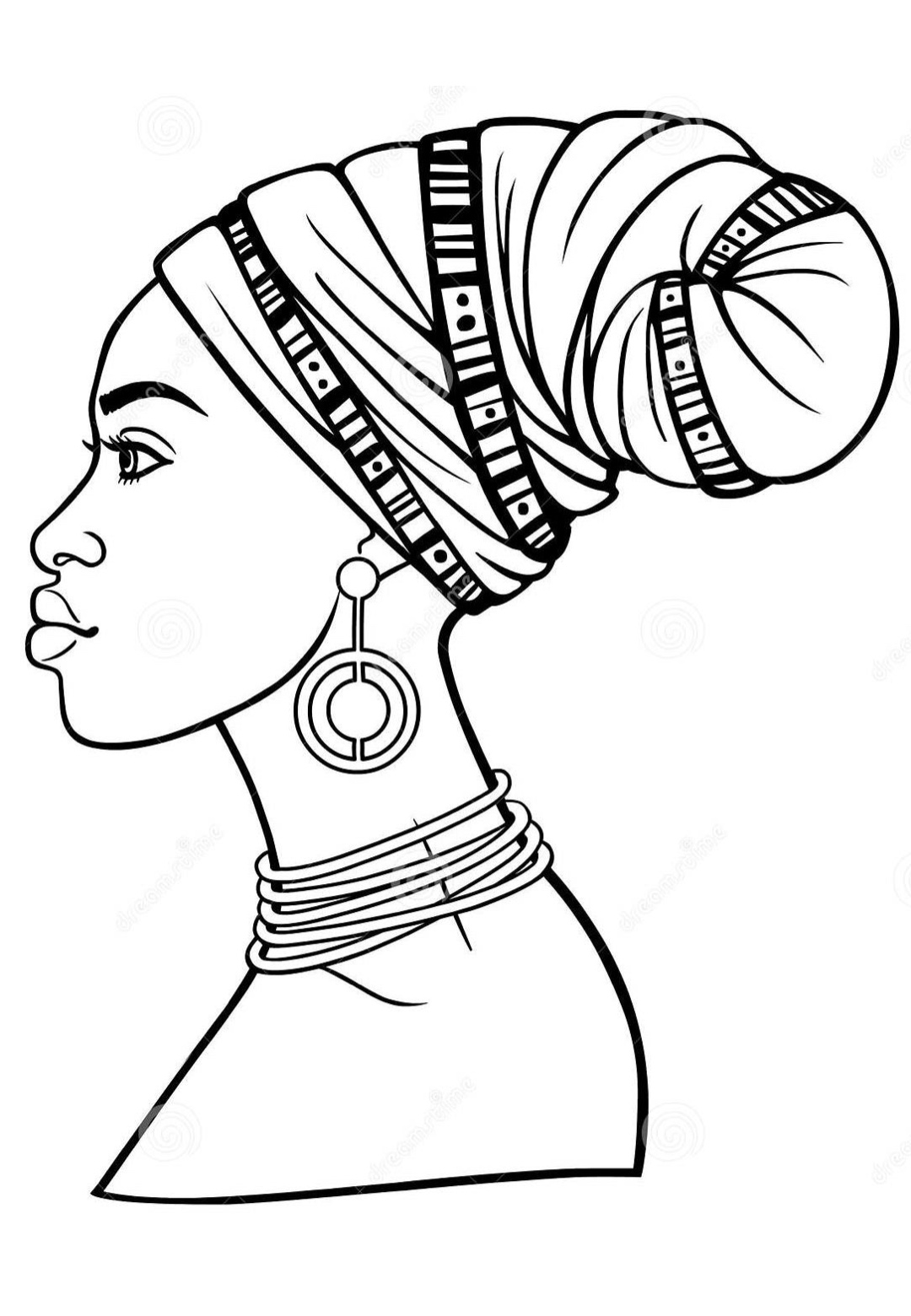 Desenho Afro 6 - Desenhos de mulheres negras com turbantes para colorir e imprimir para imprimir