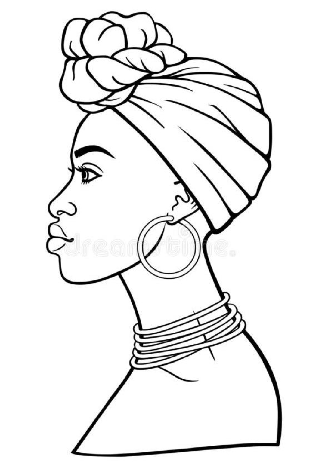 Desenho Afro 7 - Desenhos de mulheres negras com turbantes para colorir e imprimir para imprimir
