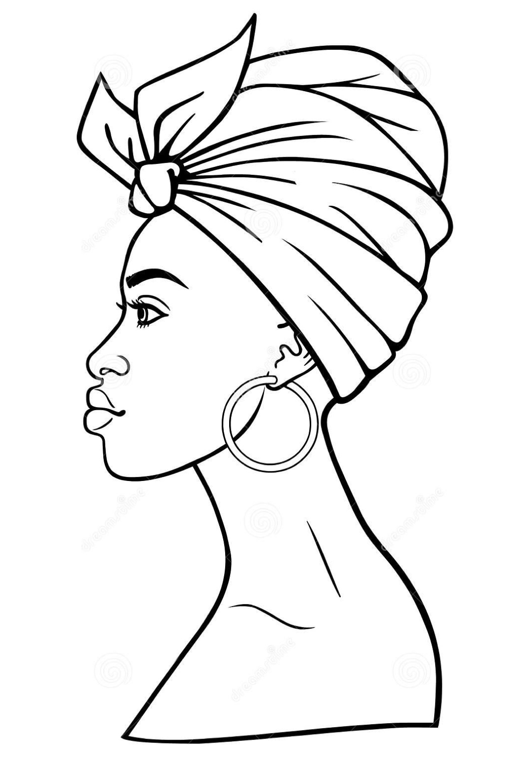 Desenho Afro 8 - Desenhos de mulheres negras com turbantes para colorir e imprimir para imprimir