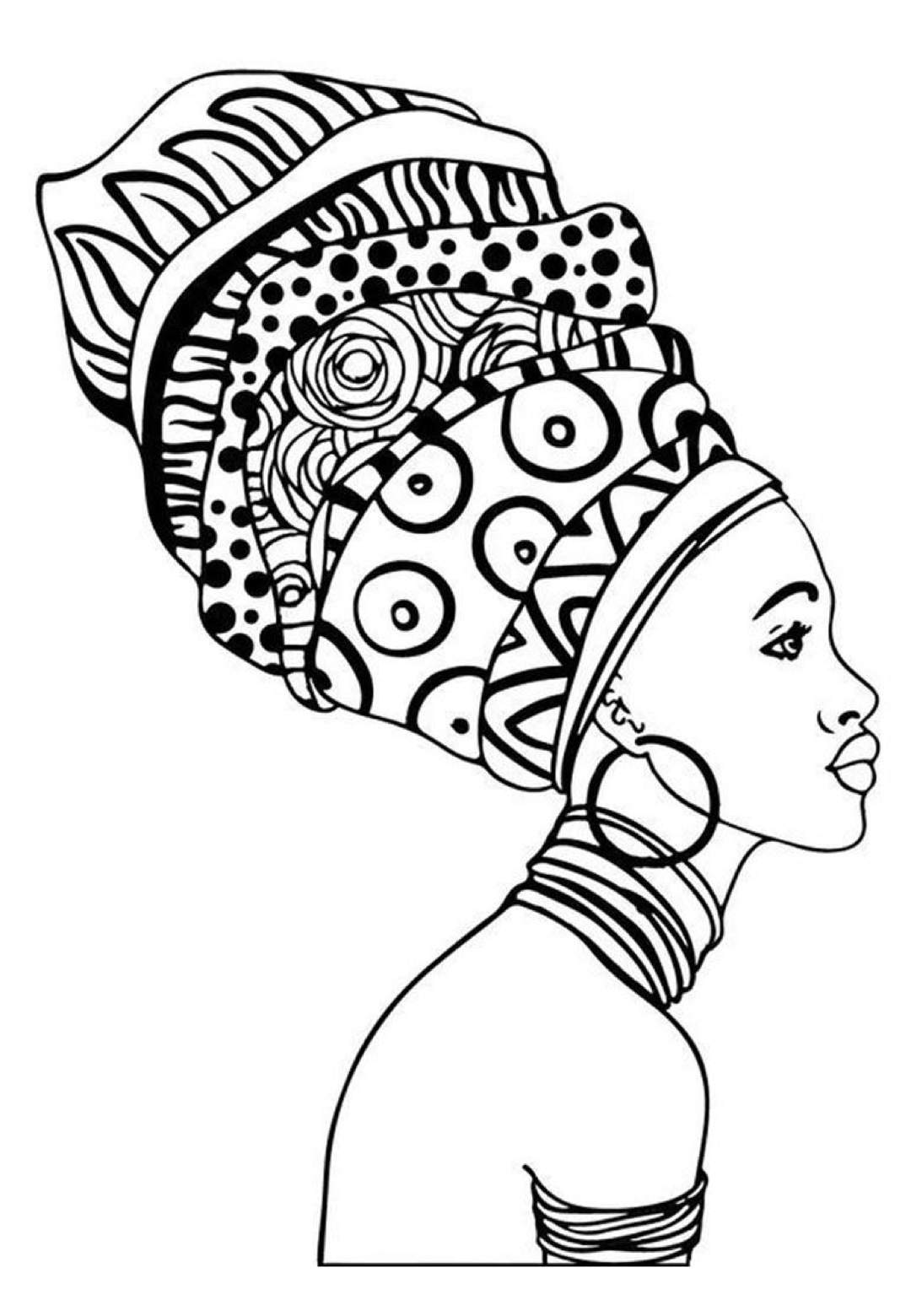 Desenho Afro 11 - Desenhos de mulheres negras com turbantes para colorir e imprimir para imprimir