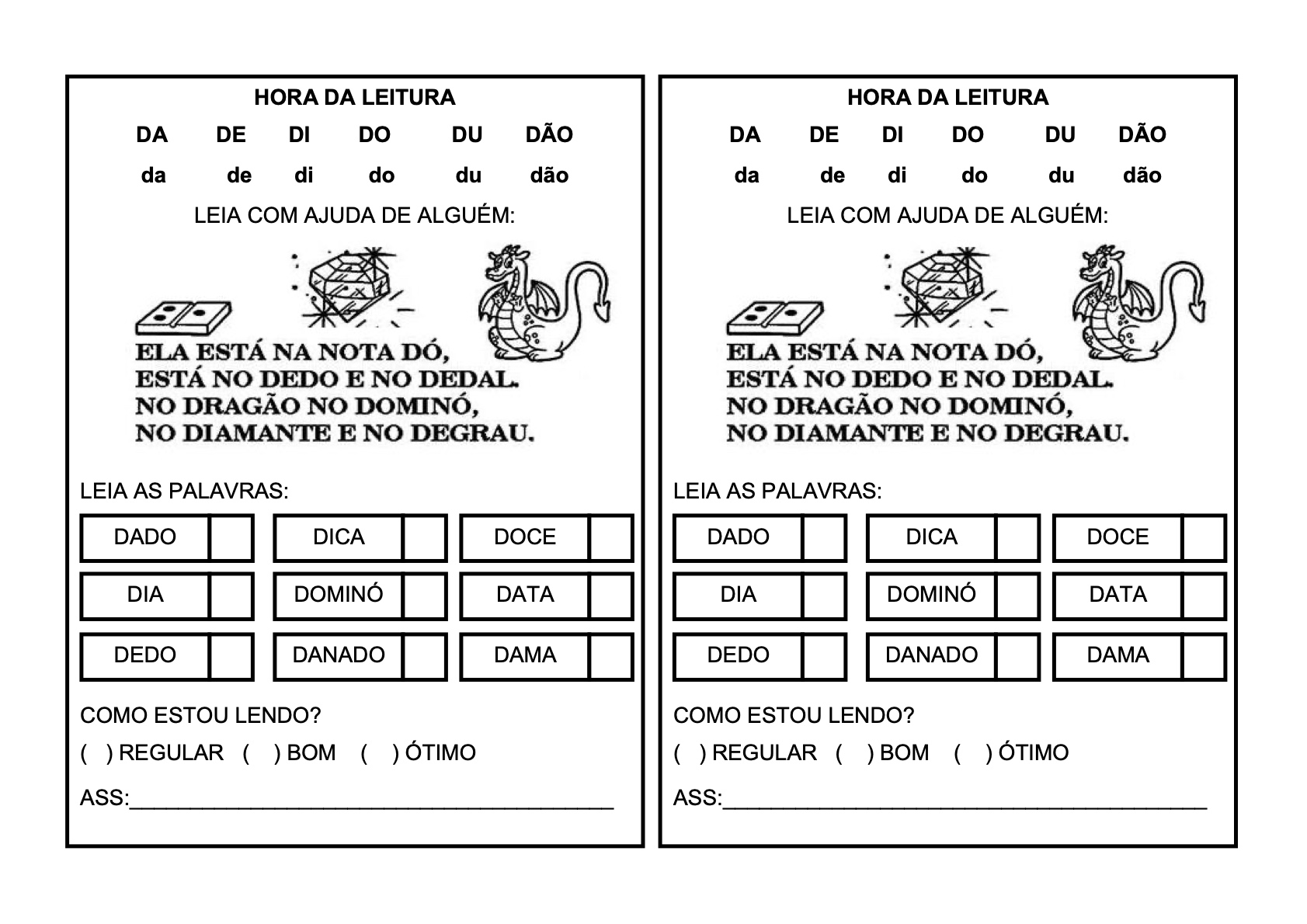 Ficha de Leitura 5 - Fichas de leitura do alfabeto e vogais para imprimir para imprimir