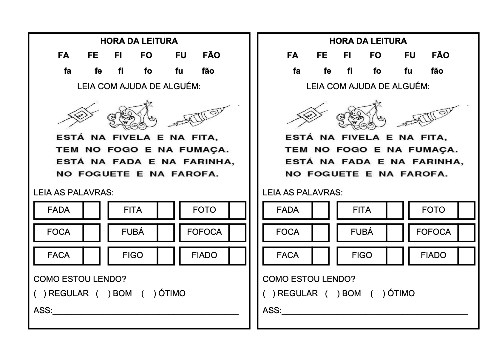 Ficha de Leitura 6 - Fichas de leitura do alfabeto e vogais para imprimir para imprimir