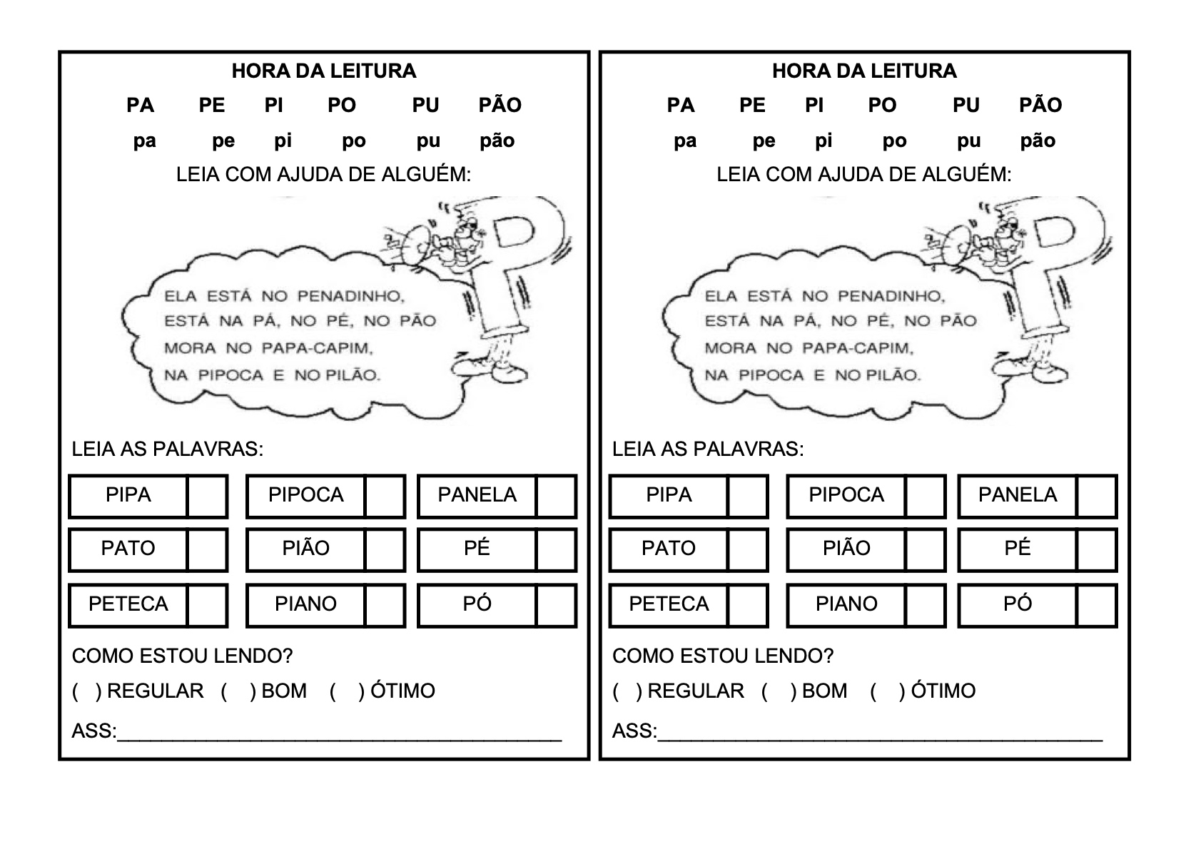 Ficha de Leitura 12 - Fichas de leitura do alfabeto e vogais para imprimir para imprimir