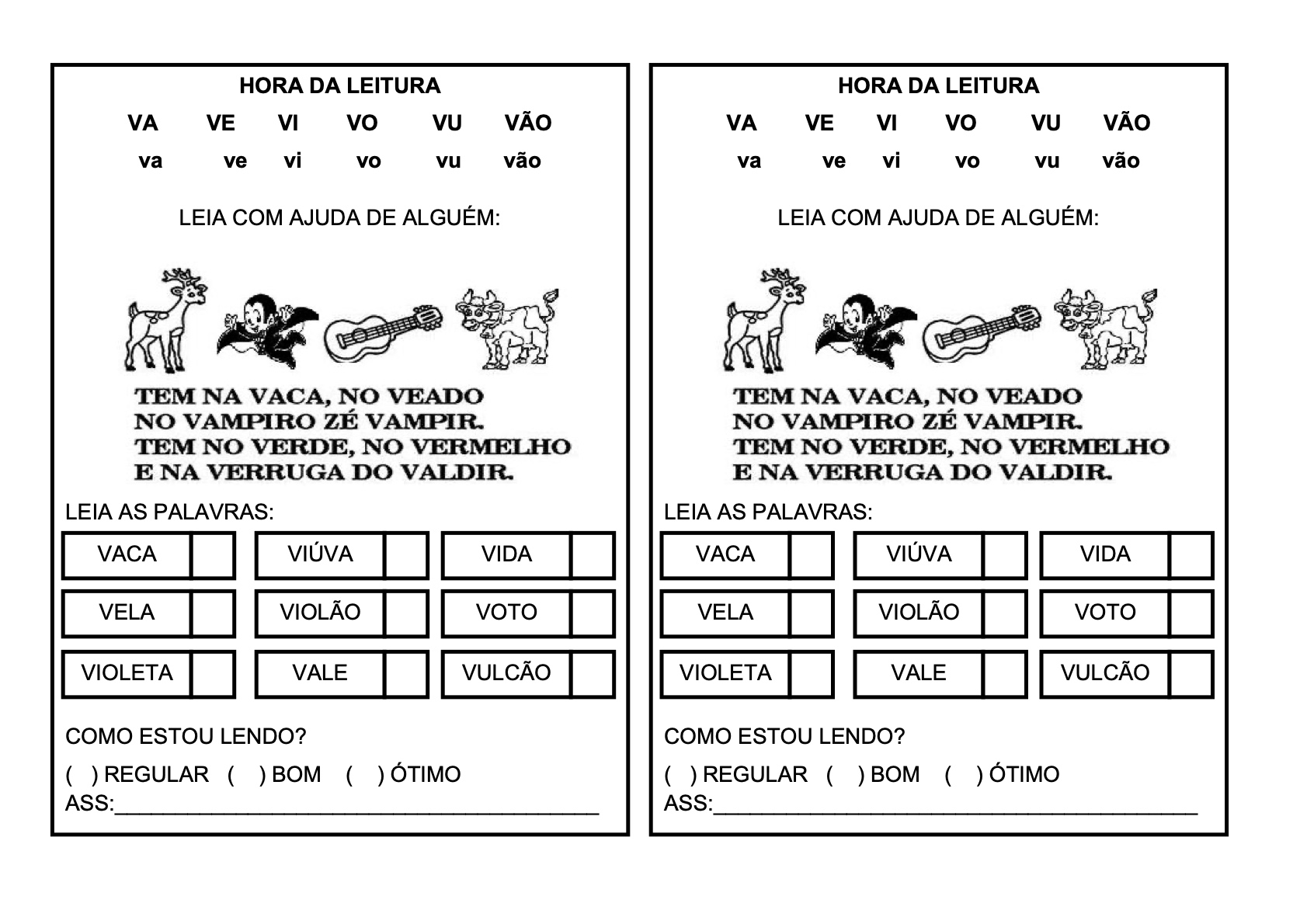 Ficha de Leitura 16 - Fichas de leitura do alfabeto e vogais para imprimir para imprimir