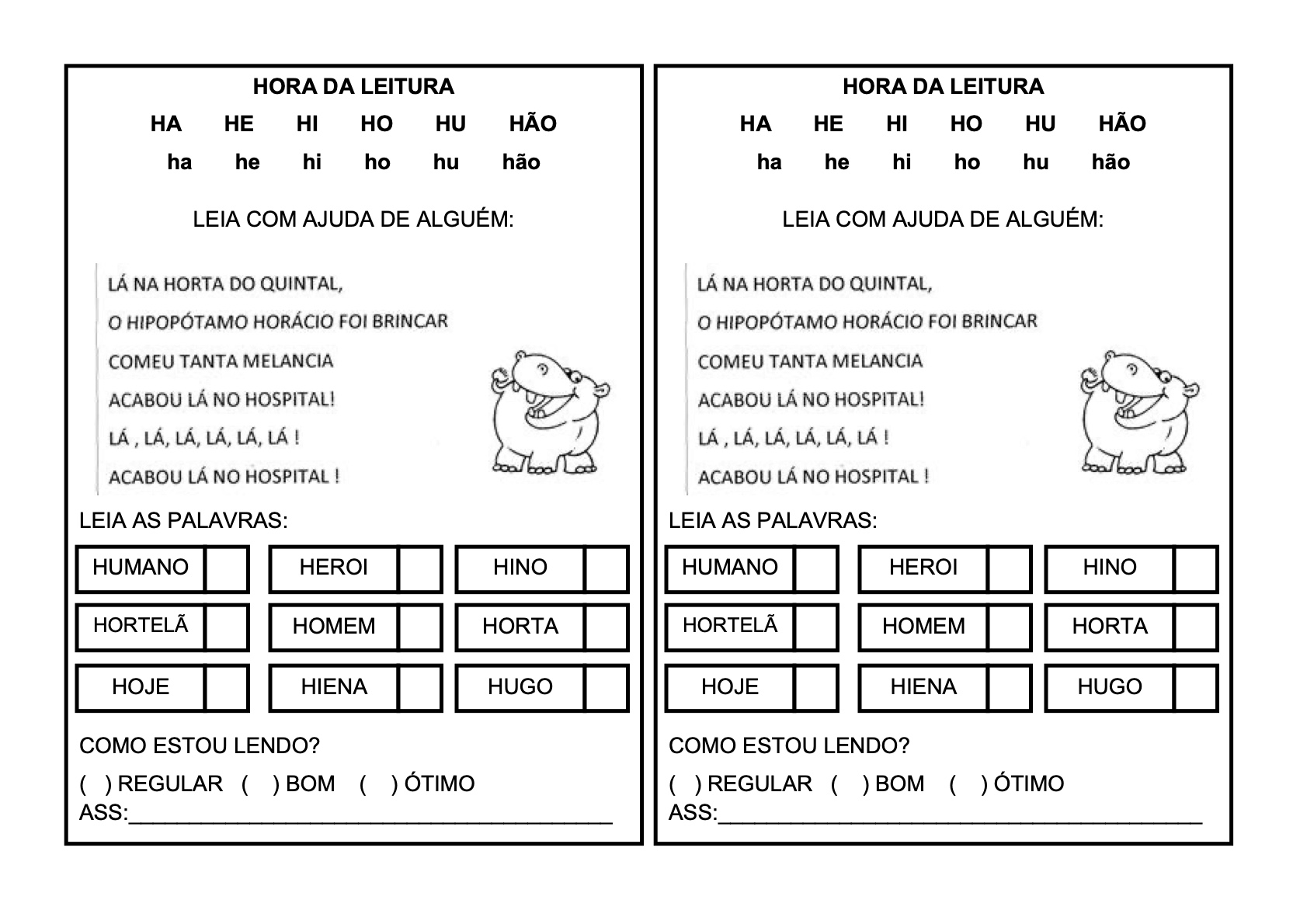 Ficha de Leitura 20 - Fichas de leitura do alfabeto e vogais para imprimir para imprimir