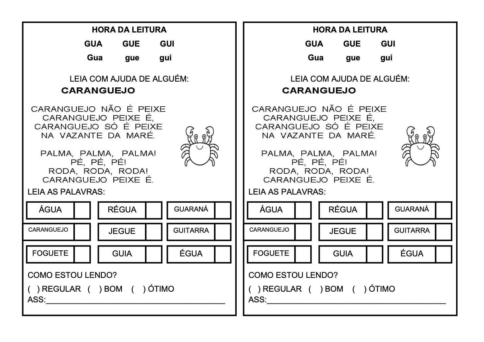 Ficha de Leitura 22 - Fichas de leitura do alfabeto e vogais para imprimir para imprimir